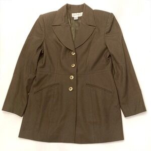Gantos Wool Jacket Olive Green Military Style Vintage Womens 14 Button Front